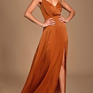 Lulu’s Constantine Rust Orange Satin Maxi Dress - NEW WITH TAGS